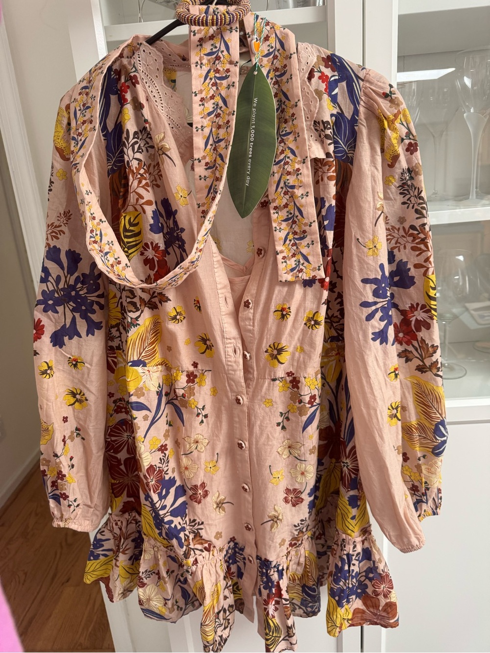 FARM RIO Floral Puff-Sleeve Mini Dress in Blush Pink - Picture 2 of 8